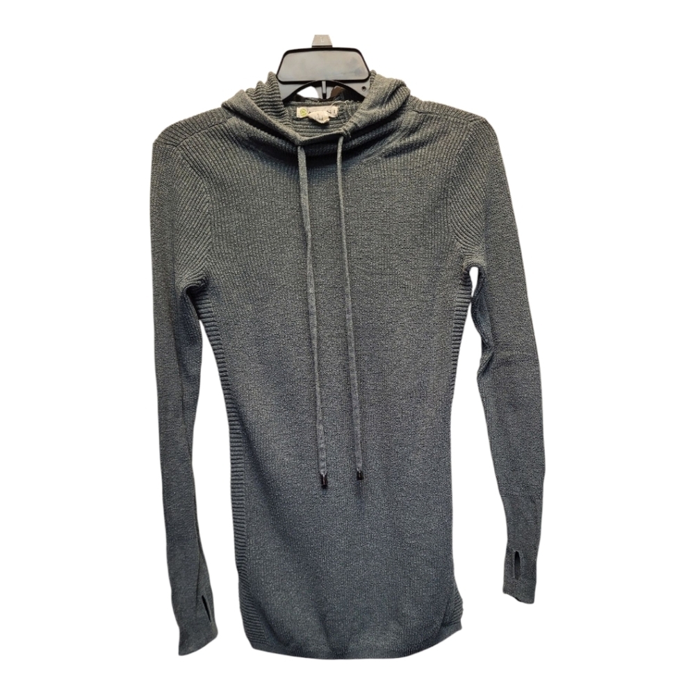 Dakini Gray Long Sleeve Knit Hoodie Ribbed Cuffs Thumb Holes - Size XS